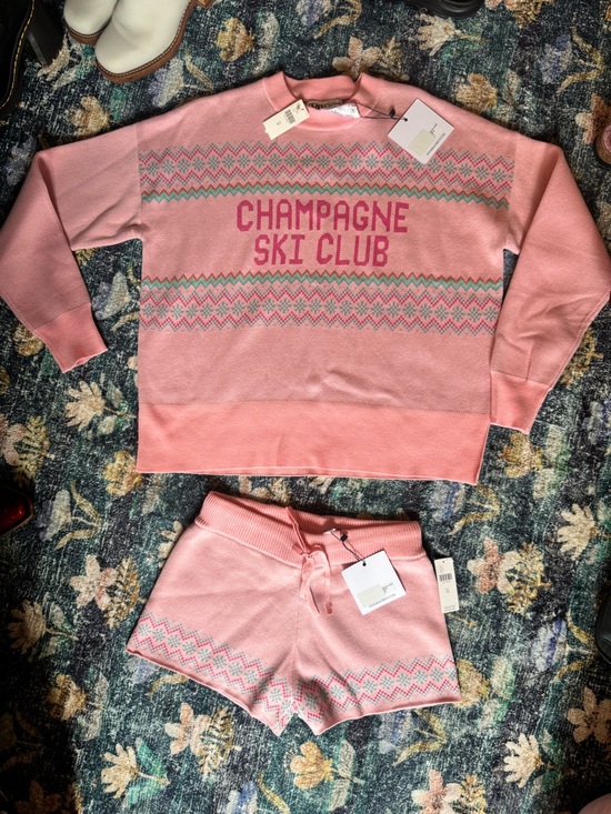 Beach Riot Pants - NWT Beach Riot Pink Champagne Ski Club Knit Callie Sweater & Balboa Shorts Set